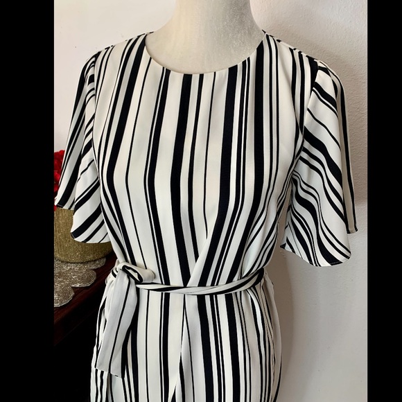 H&M Striped Shift Dress with Waist Tie Size 4 - Picture 2 of 4